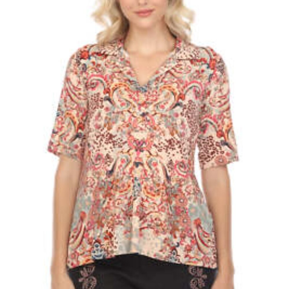 Johnny Was Jungle Paisley Polo Swing Tee NWT 2X